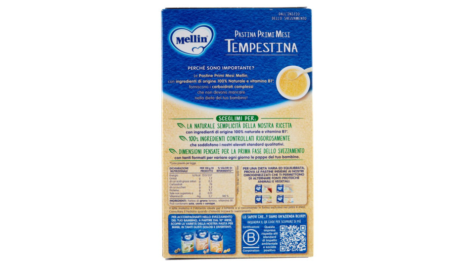 MELLIN Pastina 100% Naturale Tempestina con farina Grano Tenero 320 g