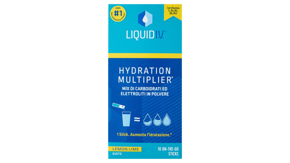 Liquid I.V. Hydration Multiplier Mix di Carboidrati ed Elettroliti in Polvere Lemon Lime 10 x 16 g
