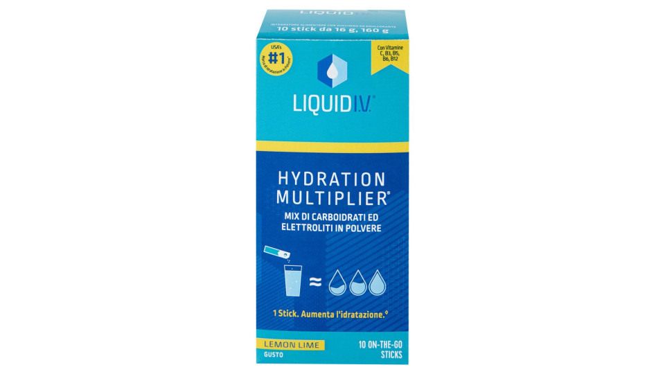 Liquid I.V. Hydration Multiplier Mix di Carboidrati ed Elettroliti in Polvere Lemon Lime 10 x 16 g