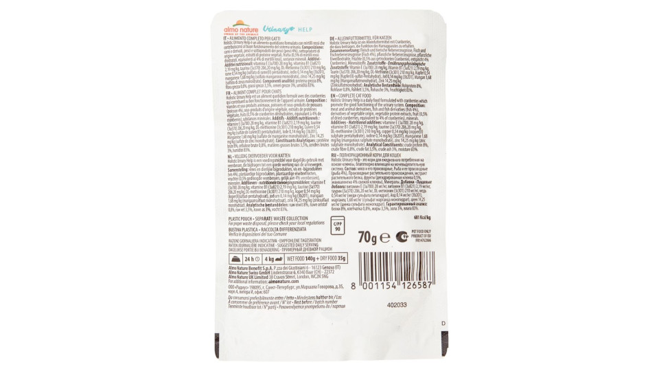 almo nature Urinary Help Adult & Mature Cat con Pesce 70 g