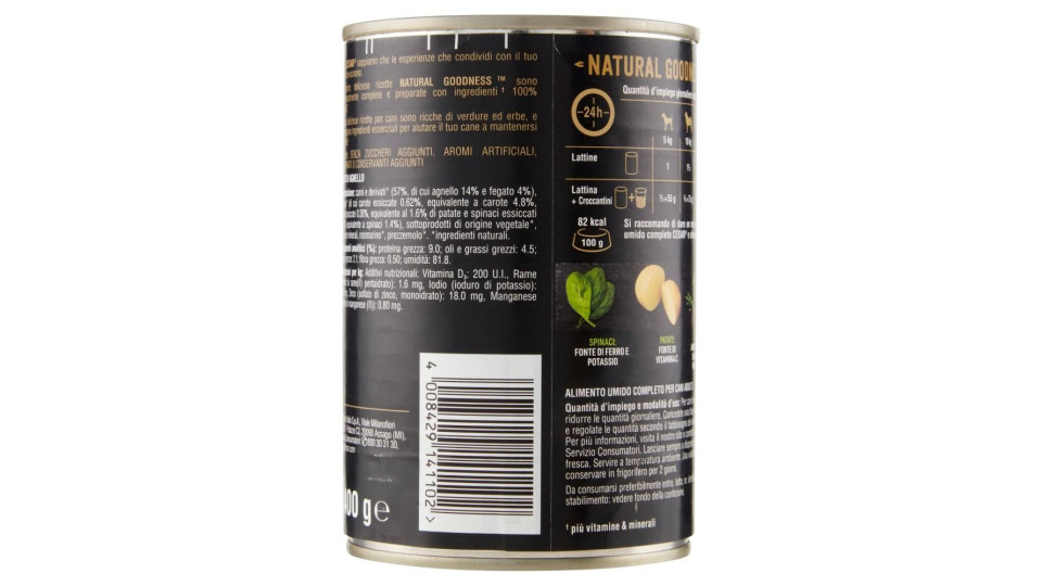 Cesar Natural Goodness Ricco di Agnello, Guarnito con Carote, Patate e Spinaci 400 g
