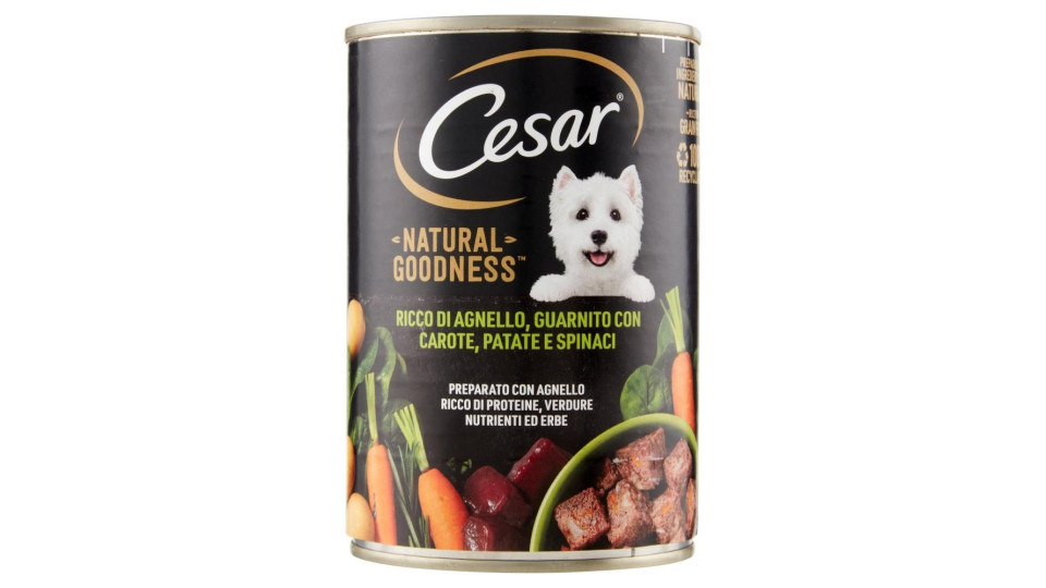 Cesar Natural Goodness Ricco di Agnello, Guarnito con Carote, Patate e Spinaci 400 g