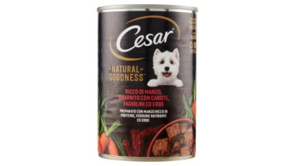 Cesar Natural Goodness Ricco di Manzo, Guarnito con Carote, Fagiolini ed Erbe 400 g