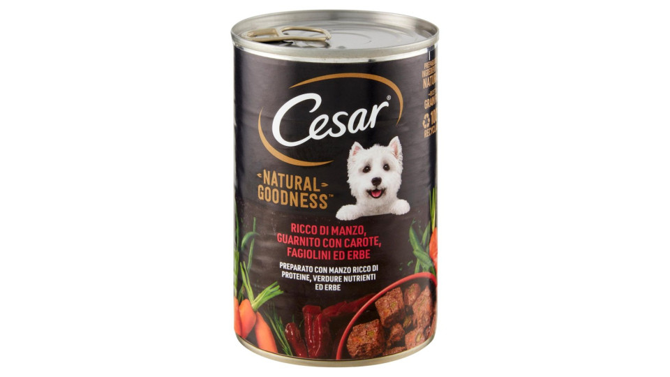 Cesar Natural Goodness Ricco di Manzo, Guarnito con Carote, Fagiolini ed Erbe 400 g