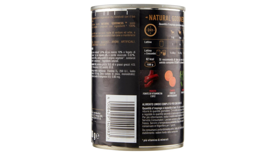 Cesar Natural Goodness Ricco di Manzo, Guarnito con Carote, Fagiolini ed Erbe 400 g