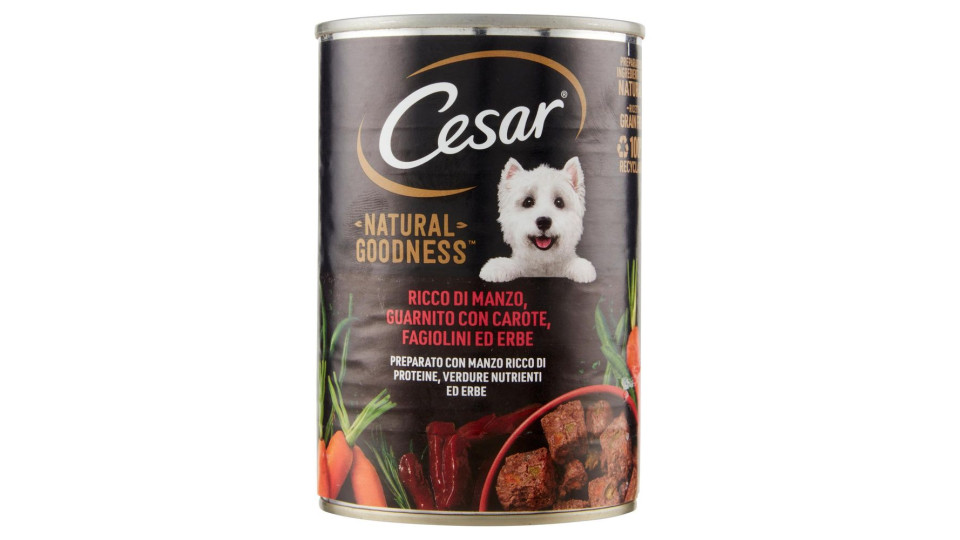 Cesar Natural Goodness Ricco di Manzo, Guarnito con Carote, Fagiolini ed Erbe 400 g