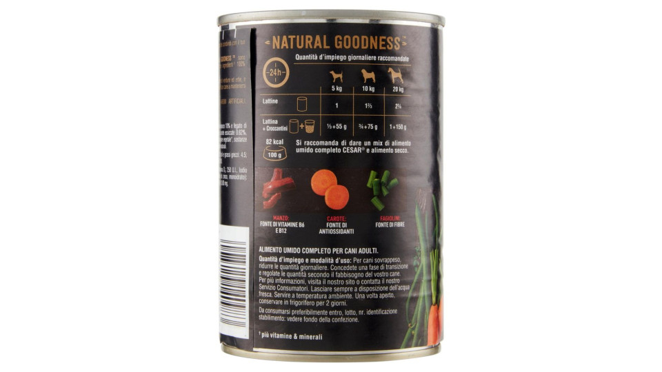Cesar Natural Goodness Ricco di Manzo, Guarnito con Carote, Fagiolini ed Erbe 400 g