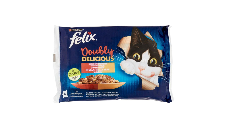 FELIX Doubly Delicious Selezioni Deliziose in Gelatina (Manzo/Pollame & Tacchino/Fegato) 4 x 85 g