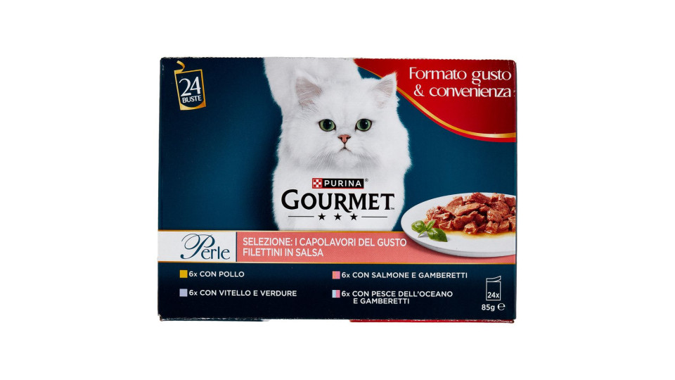 PURINA GOURMET Perle I Capolavori del Gusto Pollo, Vitello, Salmone, Pesce dell'Oceano 24x85g