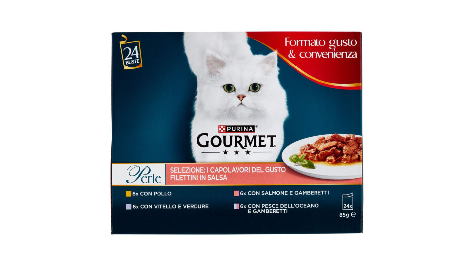 PURINA GOURMET Perle I Capolavori del Gusto Pollo, Vitello, Salmone, Pesce dell'Oceano 24x85g