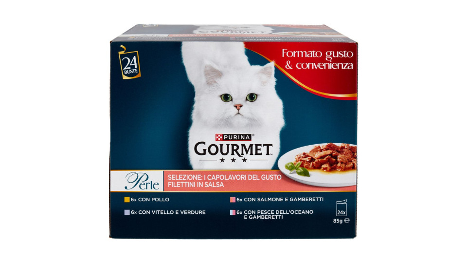 PURINA GOURMET Perle I Capolavori del Gusto Pollo, Vitello, Salmone, Pesce dell'Oceano 24x85g