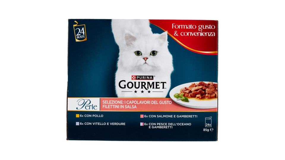 PURINA GOURMET Perle I Capolavori del Gusto Pollo, Vitello, Salmone, Pesce dell'Oceano 24x85g