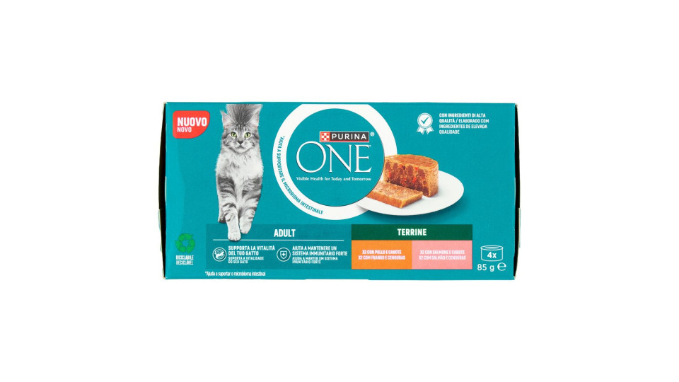 PURINA ONE Adult Terrine Pollo e Carote, Salmone e Carote 4 x 85g