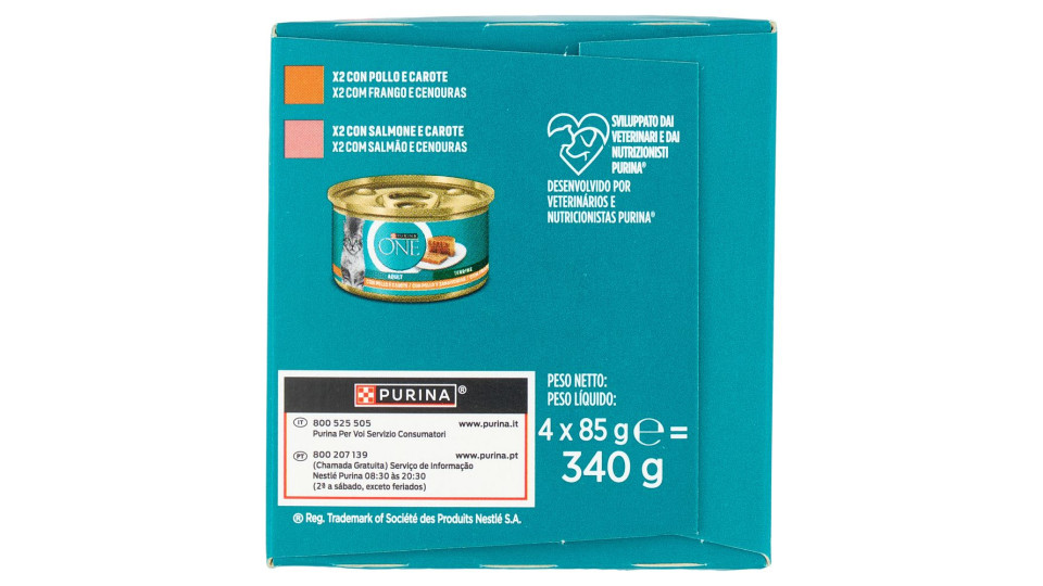 PURINA ONE Adult Terrine Pollo e Carote, Salmone e Carote 4 x 85g