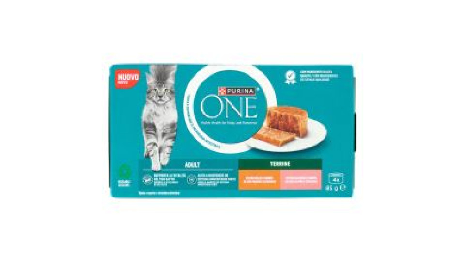 PURINA ONE Adult Terrine Pollo e Carote, Salmone e Carote 4 x 85g