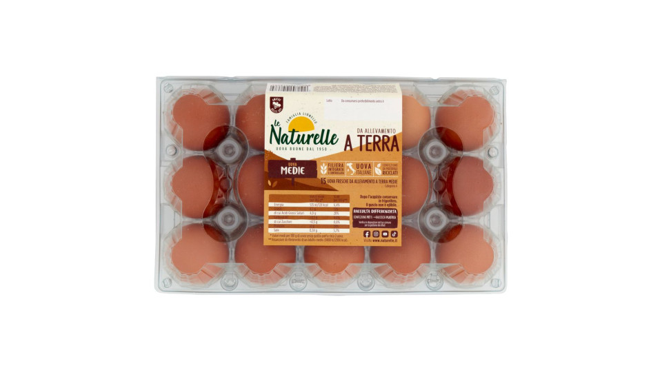 le Naturelle 15 Uova Fresche da Allevamento a Terra Medie