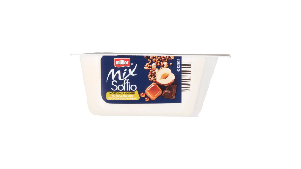 müller Mix Soffio Mousse alla Vaniglia Più Nocciole con Cioccolato e Caramello 120 g