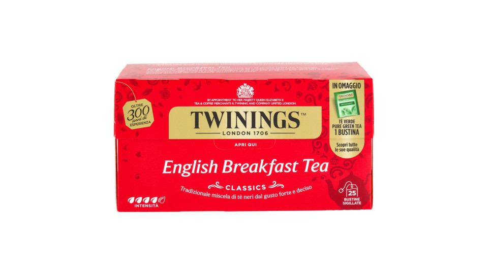 Twinings English Breakfast Tea Tè Nero 25 filtri +1 omaggio The 52 g