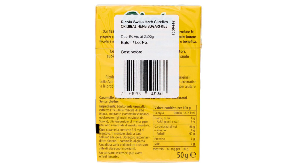 Ricola l'Originale Senza Zucchero 2 x 50 g
