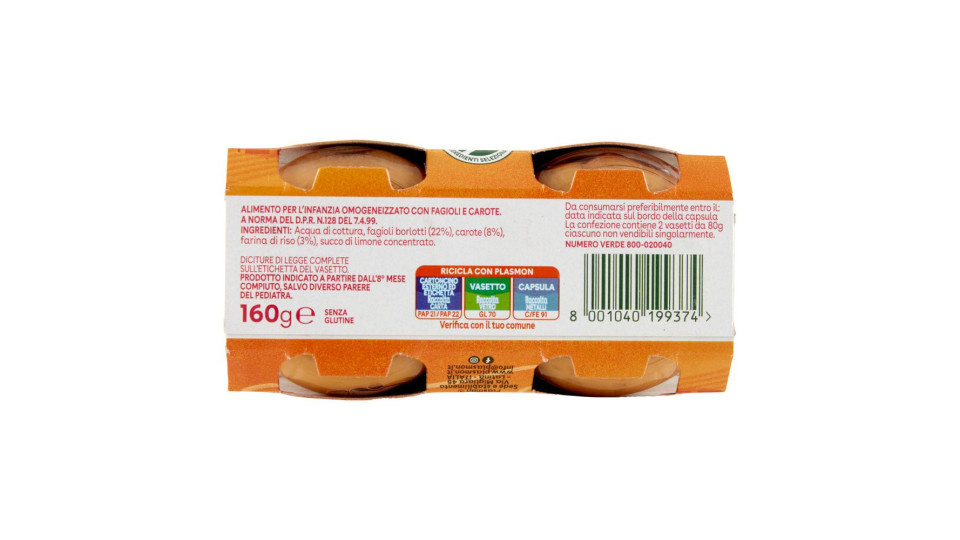 Plasmon Omogeneizzato Fagioli con carote 2 x 80 g