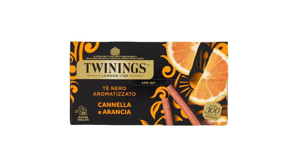 Twinings Cannella e Arancia Tè Nero aromatizzato 25 filtri The 50 g