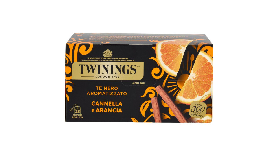 Twinings Cannella e Arancia Tè Nero aromatizzato 25 filtri The 50 g