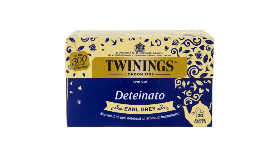 Twinings Deteinato Earl Grey Tè Nero Deteinato dal sapore di Bergamotto 20 filtri The 40 g