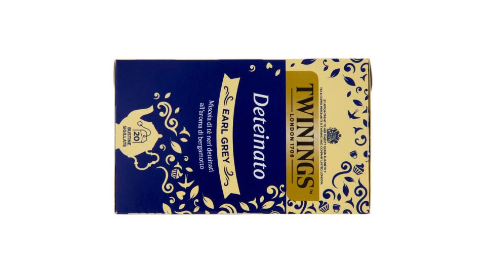 Twinings Deteinato Earl Grey Tè Nero Deteinato dal sapore di Bergamotto 20 filtri The 40 g