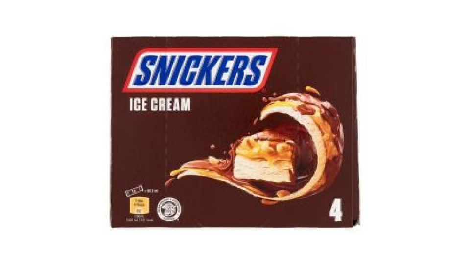 Snickers Barretta Gelato con cioccolato, caramello e arachidi tostate, Multipack da 4 x 45.6 g