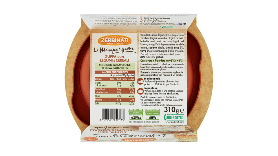 Zerbinati Le Monoporzioni Zuppa Con Legumi E Cereali 310 G
