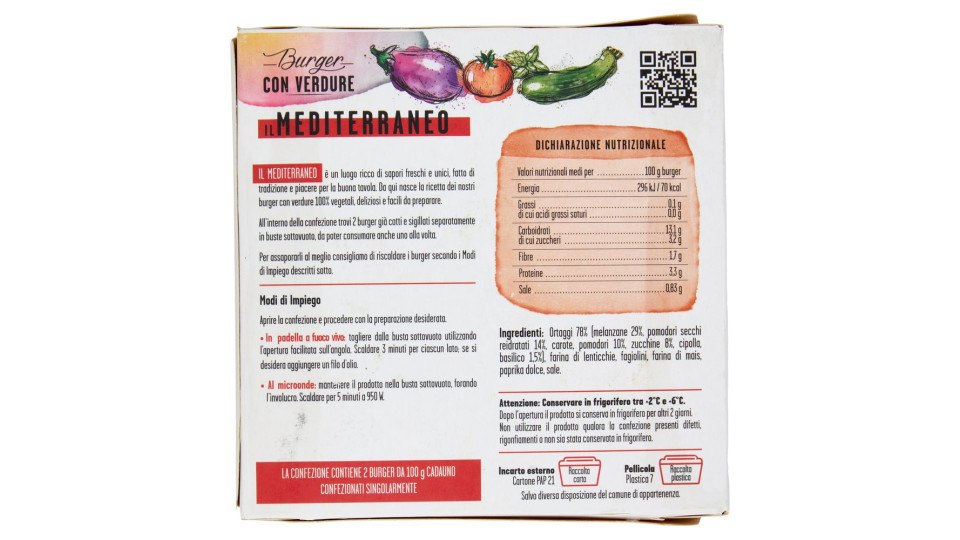 Cottin Tavola 100% Vegetale Burger Con Verdure Il Mediterraneo 2 X 100 G