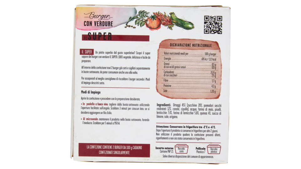 Cottin Tavola 100% Vegetale Burger Con Verdure Il Super 2 X 100 G