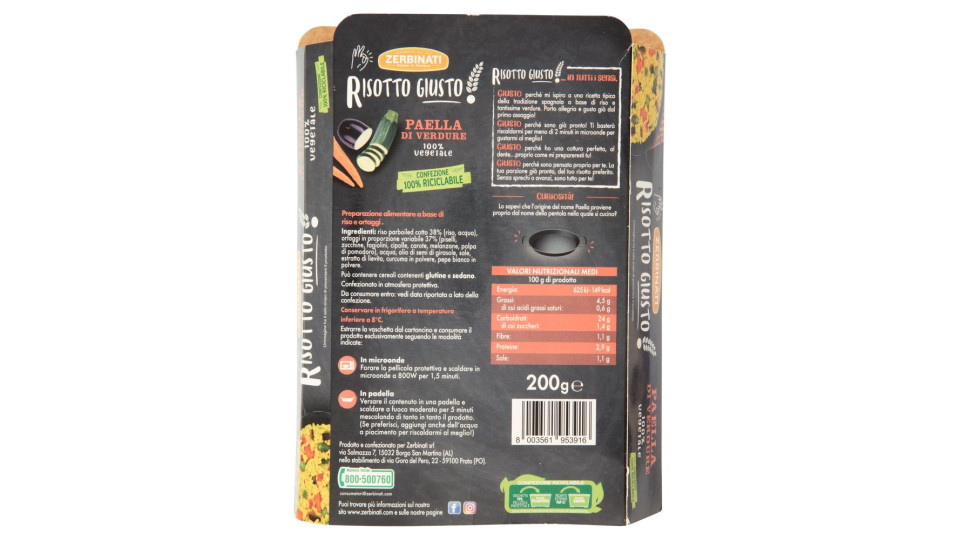 Zerbinati Risotto Giusto! Paella Di Verdure 200 G