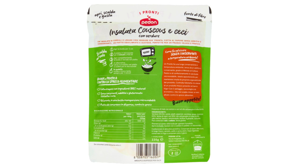 Pedon I Pronti Insalata Cous Cous E Ceci Con Verdure 220 G