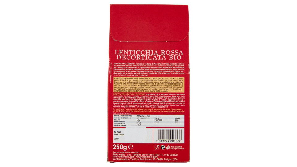Bettini Bio Lenticchia Rossa Decorticata 250 G