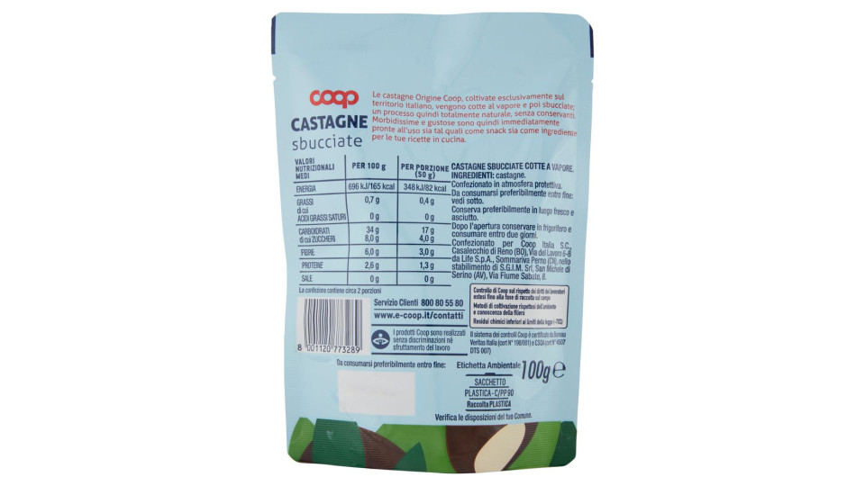 Castagne Cotte Al Vapore 100% Italiane 100 G