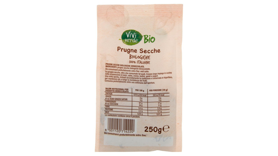 Prugne Secche Biologiche 100% Italiane Denocciolate 250 G