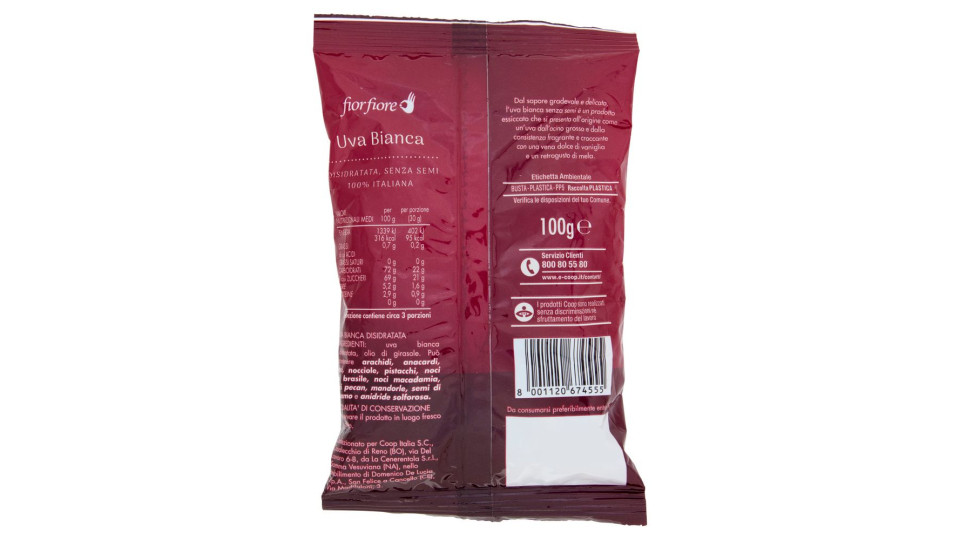 Uva Bianca Disidratata, Senza Semi 100% Italiana 100 G
