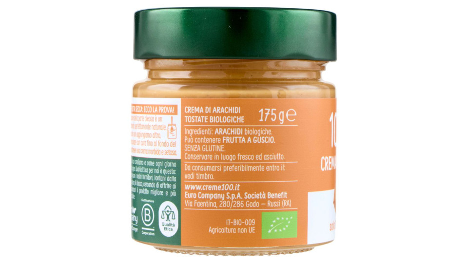 Euro Company 100% Crema Di Arachidi Bio 175 G