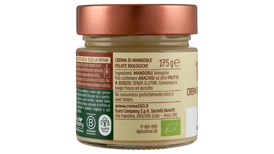 Euro Company 100% Crema Di Mandorle Pelate Bio 175 G