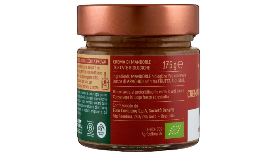 Euro Company 100% Crema Di Mandorle Tostate Bio 175 G