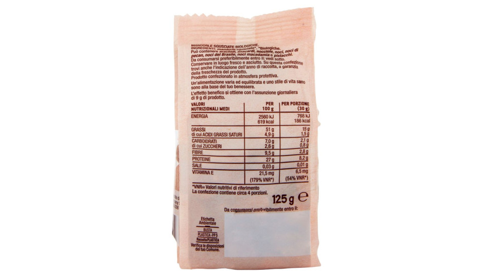 Mandorle Biologiche 100% Italiane Senza Guscio 125 G