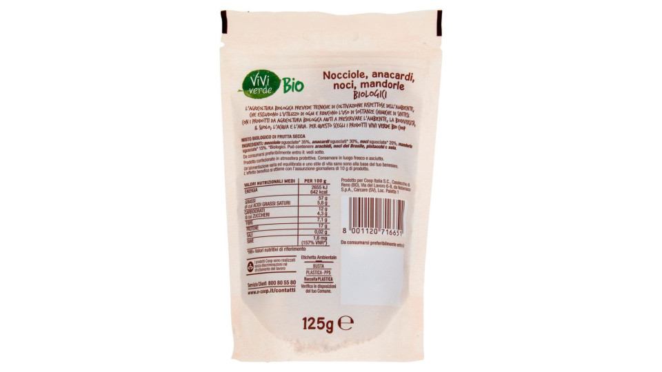 Nocciole, Anacardi, Noci, Mandorle Biologici Mix Strong 125 G