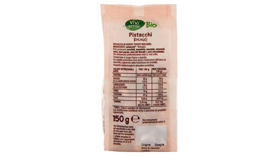 Pistacchi Biologici Tostati 150 G
