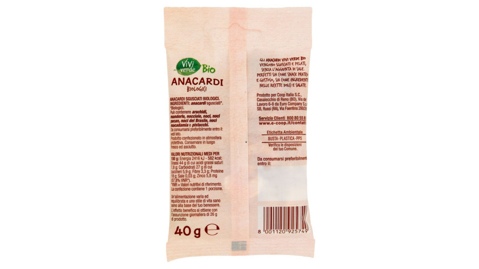 Anacardi Biologici Naturali 40 G