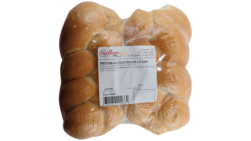 Gallone Treccina Di Pane All’olio D’oliva Con Farina Tipo 0 330 G Ca 2 Confezioni