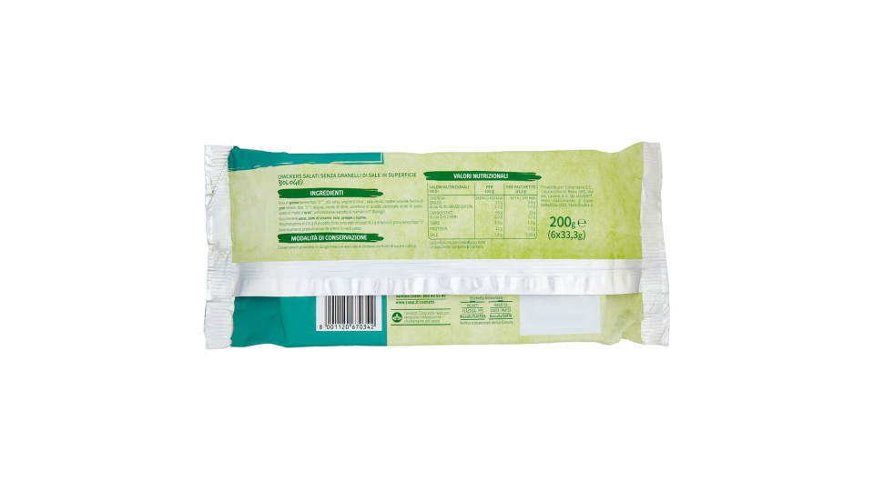 Crackers Salati Senza Granelli Di Sale In Superficie Biologici 6 X 33,3 G