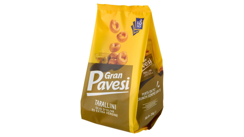 Gran Pavesi Snack Tarallini Olio Di Oliva Ed Extra Vergine, Senza Olio Di Palma, 8 Pacchetti 256g