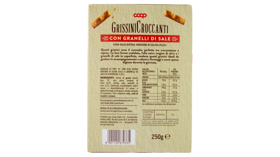 Grissini Croccanti Con Granelli Di Sale 4 X 62,5 G