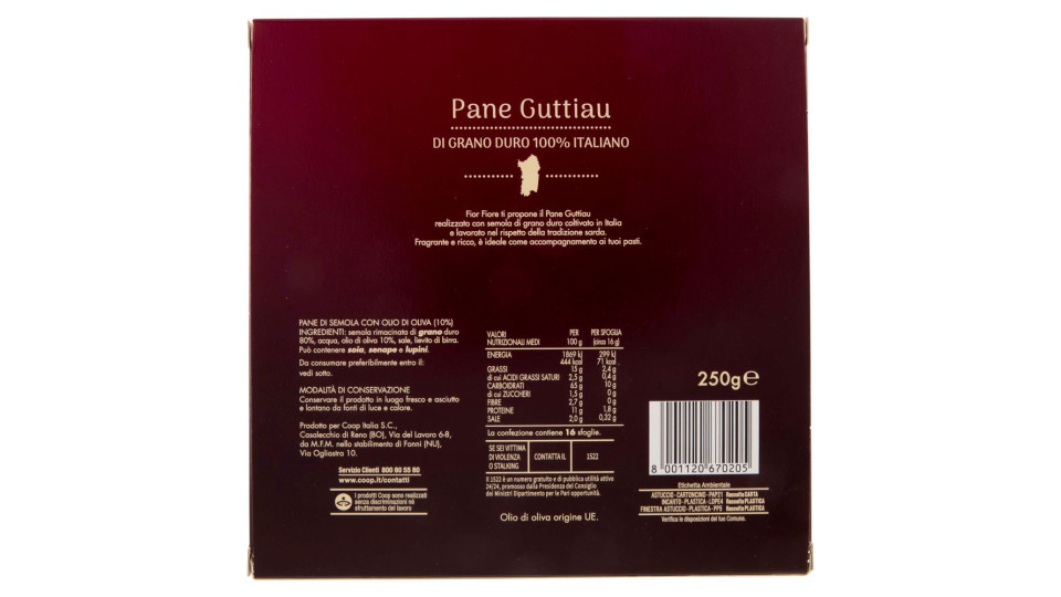 Pane Guttiau Di Grano Duro 100% Italiano 250 G
